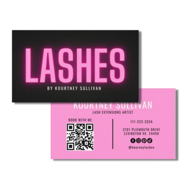 Carte De Visite Technicienne de Cils Noirs Rose Néon Beauté  (Créateur téléchargé)