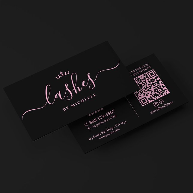 Carte De Visite Technicienne de cils Studio Lash Noir Rose Esthéti (lash technician,brows artist,makeup artist,pmu artist,microblading specialist,lip blush specialist,c)