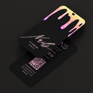 Carte De Visite Technicienne en Manucure Jaune Rose Drip Ongles