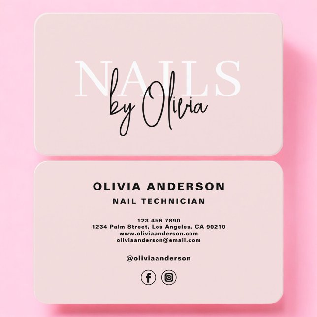 Carte De Visite Technicienne en Ongles Rose Pâle (Créateur téléchargé)