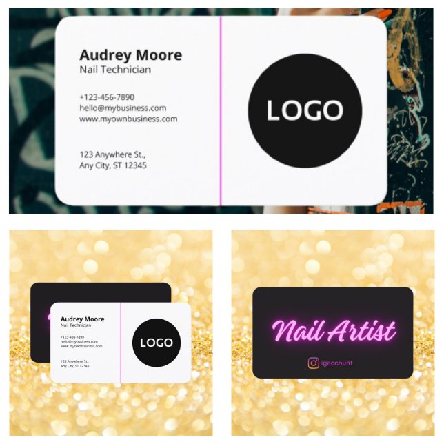 Carte De Visite Technicienne en pose d'ongles modèle noir et blanc (Trendy Black and White Template Nail Technician Business Card
)