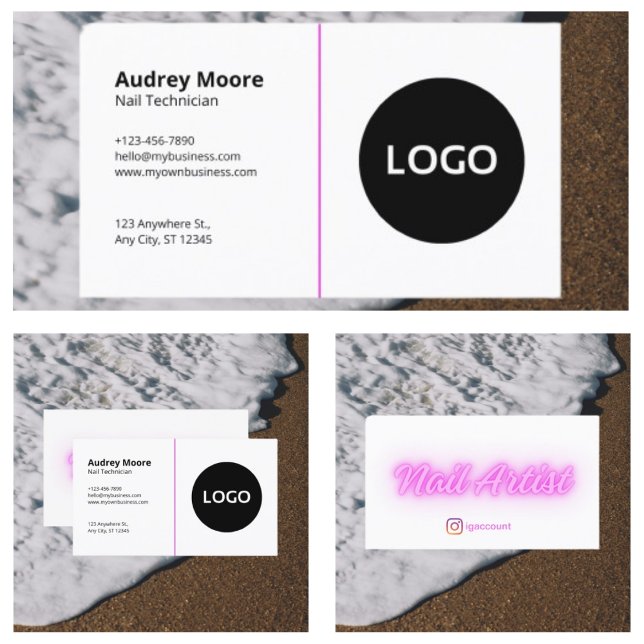Carte De Visite Technicienne en Pose d'Ongles sur Modèle Blanc Sim (Simple White Template Nail Technician Business Card
)