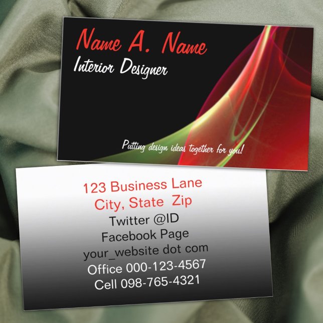 Carte De Visite Techno Abstrait Dreamy Green Red Sweep (business card abstract front template )