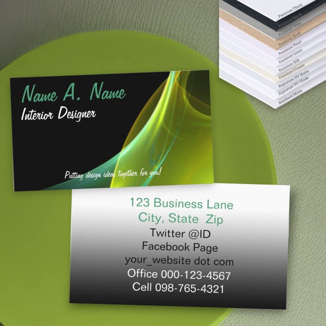 Carte De Visite Techno Abstrait Dreamy Green Yellow Sweep (business card abstract design front )