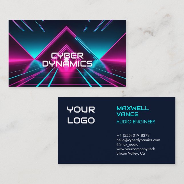 Carte De Visite Technologie Cyber Futuriste Néon Synthwave Dj (Devant / Derrière)