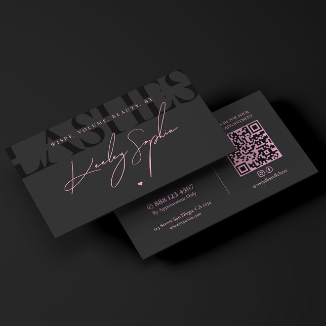 Carte De Visite Technologie de Cils Esthétique Rose Noir Studio de (Aesthetic Lash Tech Lashes Studio Pink Black Business Card
)