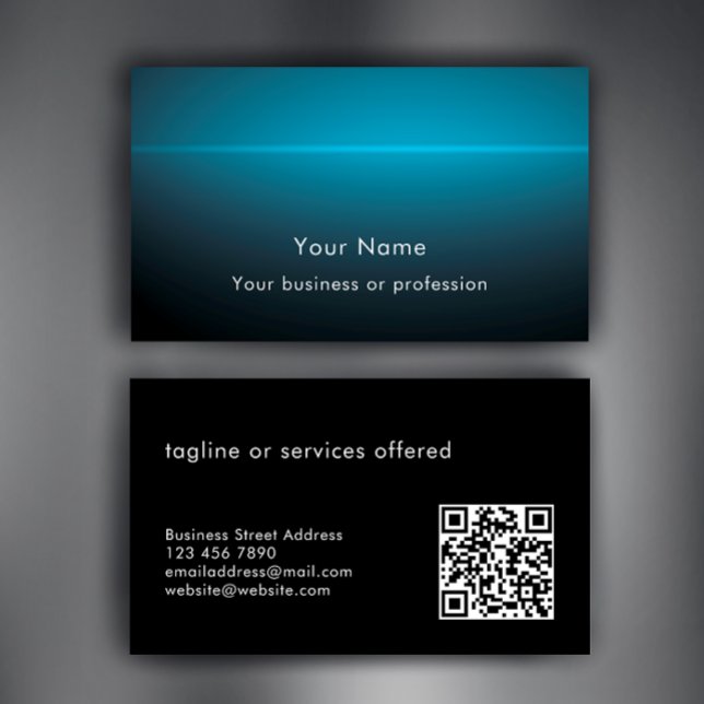 Carte De Visite Technologie de code QR de texte personnalisé moder (Use the QR Code generator to personalize this cool blue gradient modern profession business card.
)