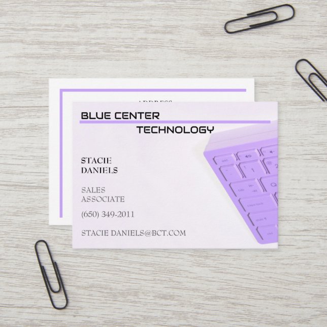 Carte De Visite Technologie de l'information à clavier violet (Devant/Arrière en situation)