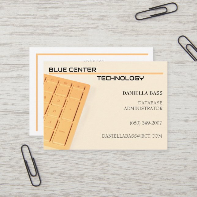 Carte De Visite Technologie de l'information Orange Clavier (Devant/Arrière en situation)