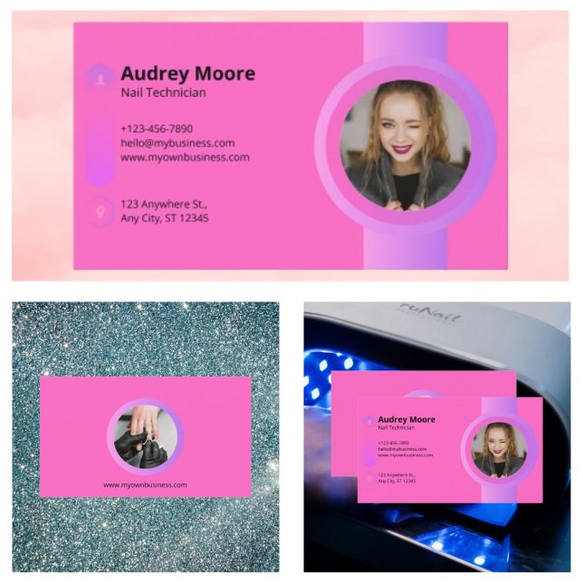 Carte De Visite Technologie de ongles rose moderne (Pink Modern Nail Tech Business Card
)