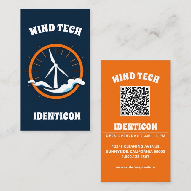 Carte De Visite TECHNOLOGIE ÉOLIENNE avec QR code (Devant / Derrière)