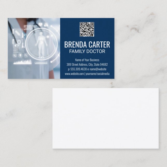Carte De Visite Technologie Médicale | Code d'analyse QR | Docteur (Devant / Derrière)