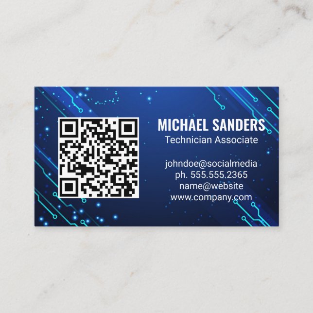 Carte De Visite Technologie moderne | Noeuds d'ordinateur bleu (Devant)