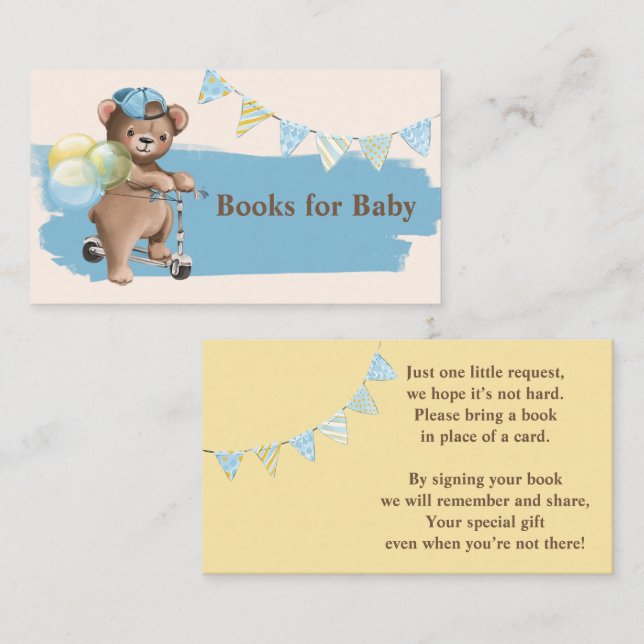 Carte De Visite Teddy Bear sur Scooter Baby showers Livres pour bé (Devant / Derrière)
