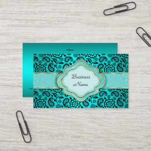 Carte De Visite Télégant Classe Bleu Canard Paisley Floral Damassé