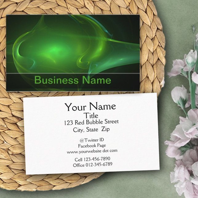 Carte De Visite Tendance Abstrait Techno Green Bubble Streak (business card front and back design)
