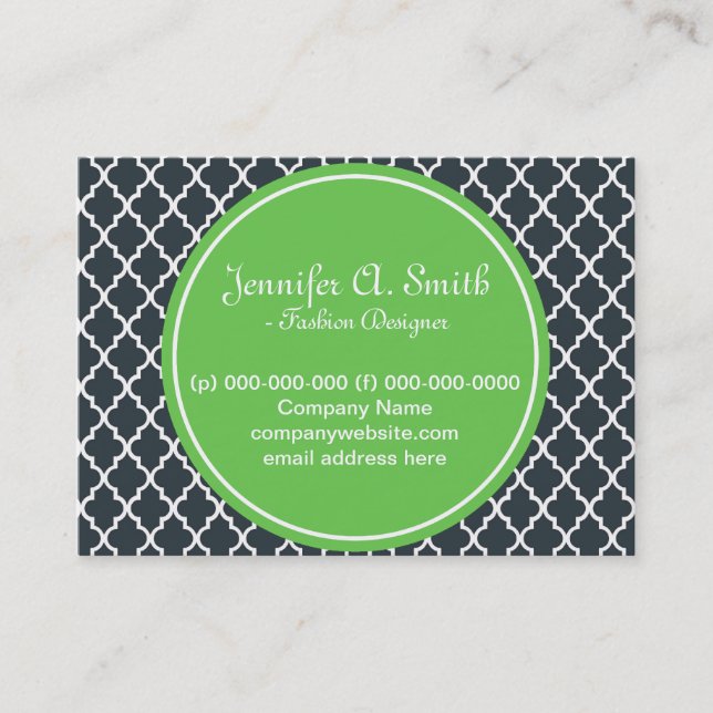 Carte De Visite tendance, adorable, classique, vert, B&W quatrefoi (Devant)