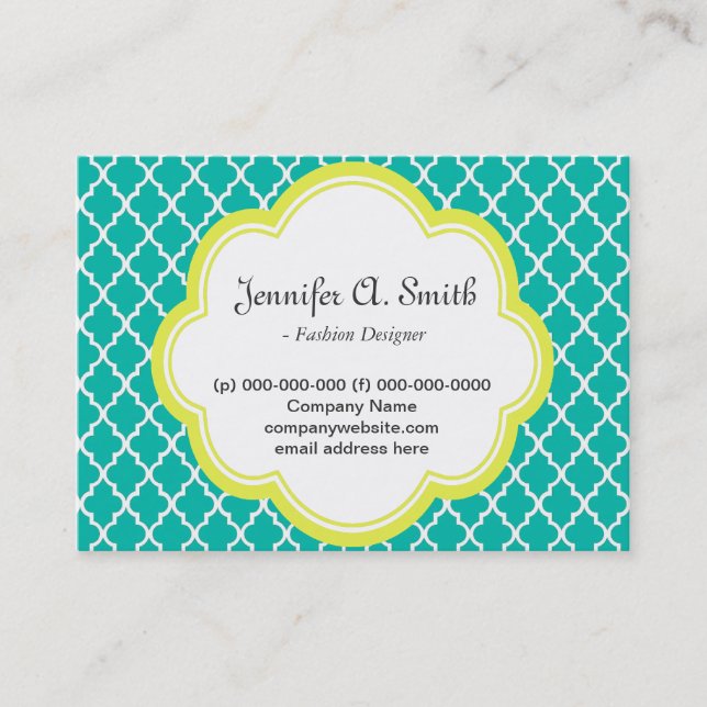 Carte De Visite tendance, belle, classique, jaune, turquoise quatr (Devant)