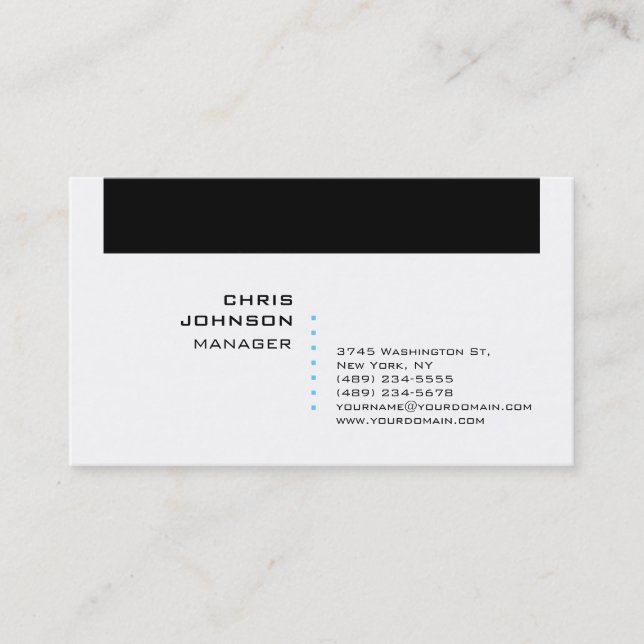 Carte de visite tendance Black White Blue Manager (Devant)