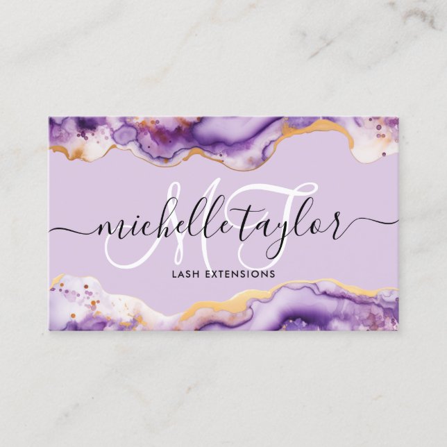 Carte De Visite Tendance Chic Violet Monogram Maquilleur Coiffeur (Devant)