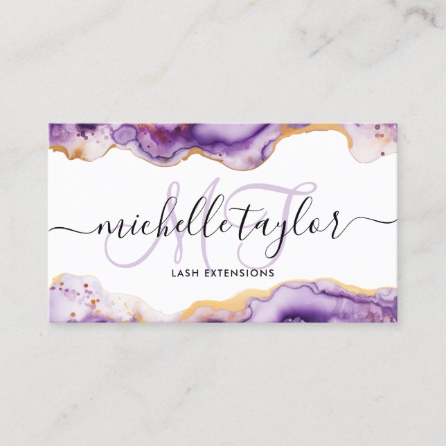 Carte De Visite Tendance Chic Violet Monogramme Maquilleuse Coiffe (Devant)