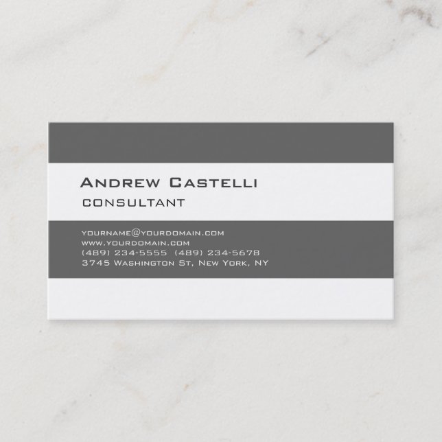 Carte De Visite Tendance Design Blanc Gris rayé Professionnel (Devant)