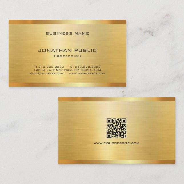 Carte De Visite Tendance Élégant Moderne Code QR Or Luxe Soie (Devant / Derrière)