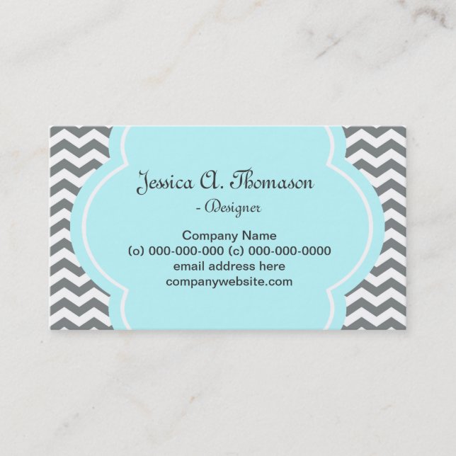 Carte De Visite Tendance, élégant, moderne gris et blanc chevron (Devant)