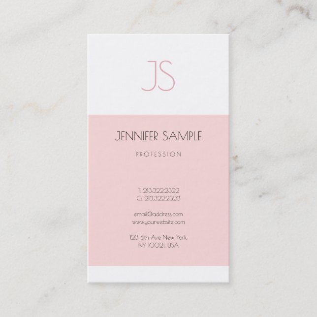 Carte De Visite Tendance Élégant Monogramme Design Épuré Rose Uni (Devant)