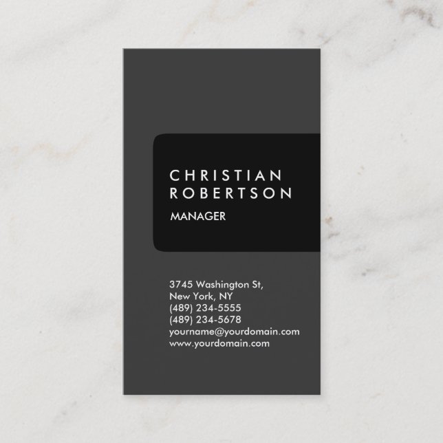 Carte de visite tendance gris noir vertical (Devant)