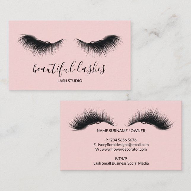 Carte De Visite Tendance Maquillage Salon Cil Pink  (Devant / Derrière)