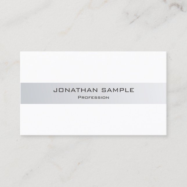 Carte De Visite Tendance Moderne Élégant Créatif Argent Blanc Simp (Devant)