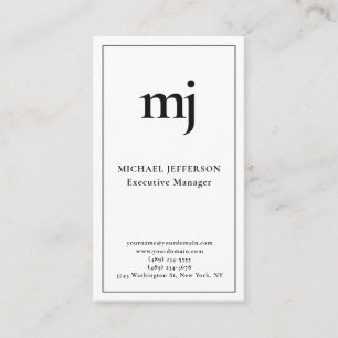 Carte De Visite Tendance Moderne Monogrammé Simple Noir & Blanc