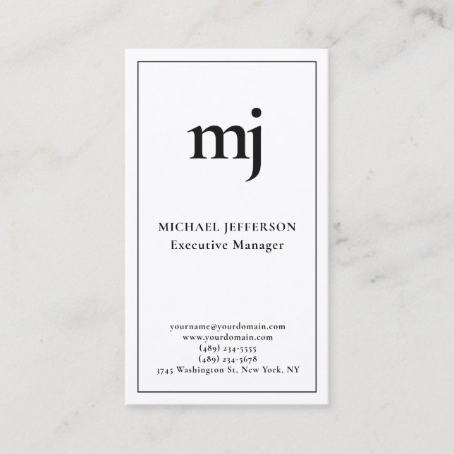 Carte De Visite Tendance Moderne Monogrammé Simple Noir & Blanc (Devant)