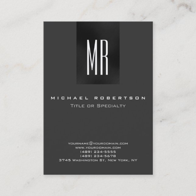 Carte de visite tendance Monogram Grey White Chubb (Devant)