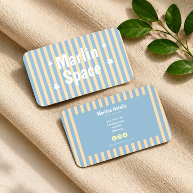 Carte de visite tendance rayée bleu jaune (Créateur téléchargé)