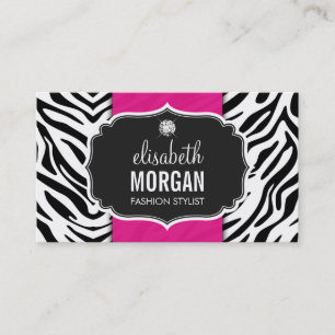Carte De Visite Tendance stylish Zebra Print Diamond Girly Hot Pin