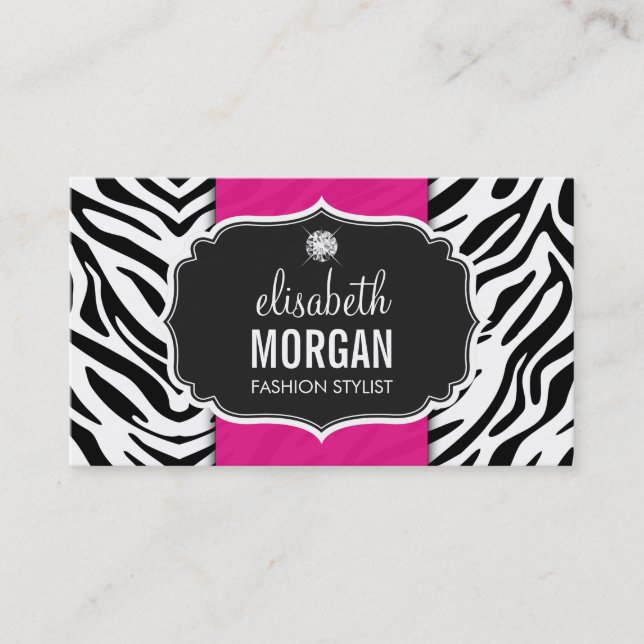 Carte De Visite Tendance stylish Zebra Print Diamond Girly Hot Pin (Devant)