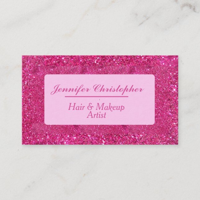 Carte De Visite Tendance Typographie Script Paillettes Rose Chaud (Devant)