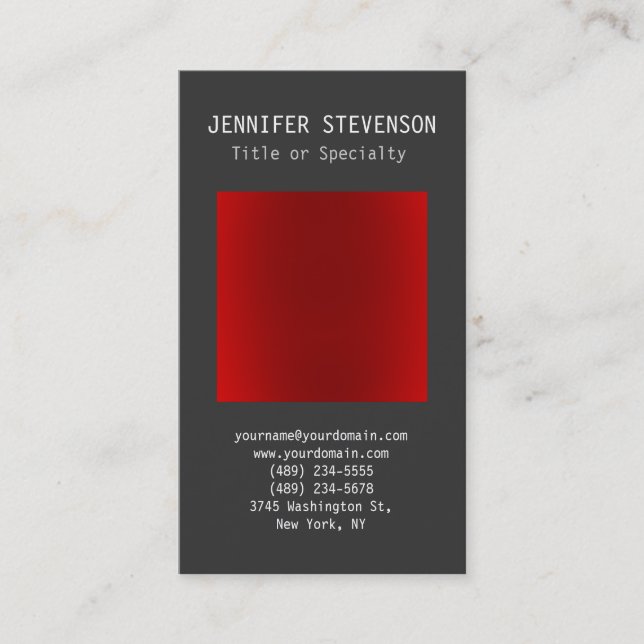 Carte de visite tendance verticale grise rouge uni (Devant)