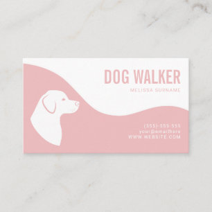 Carte De Visite Tendre rose et silhouette de chien blanc Promeneur