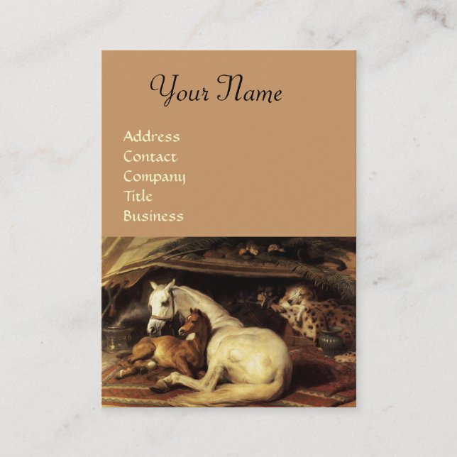 Carte De Visite TENTE ARABE AVEC CHEVAUX, AUTRES ANIMAUX, noir (Devant)