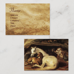 Carte De Visite TENTE ARABE AVEC CHEVAUX, AUTRES ANIMAUX Parchemin