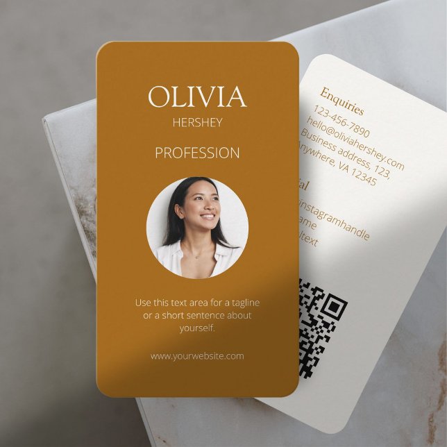 Carte De Visite Terracotta & Creamy Ivory Photo Social QR Code (Créateur téléchargé)
