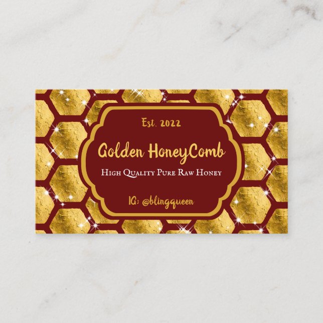 Carte De Visite Terracotta Gold Foil Honeycomb Honey Bee (Devant)