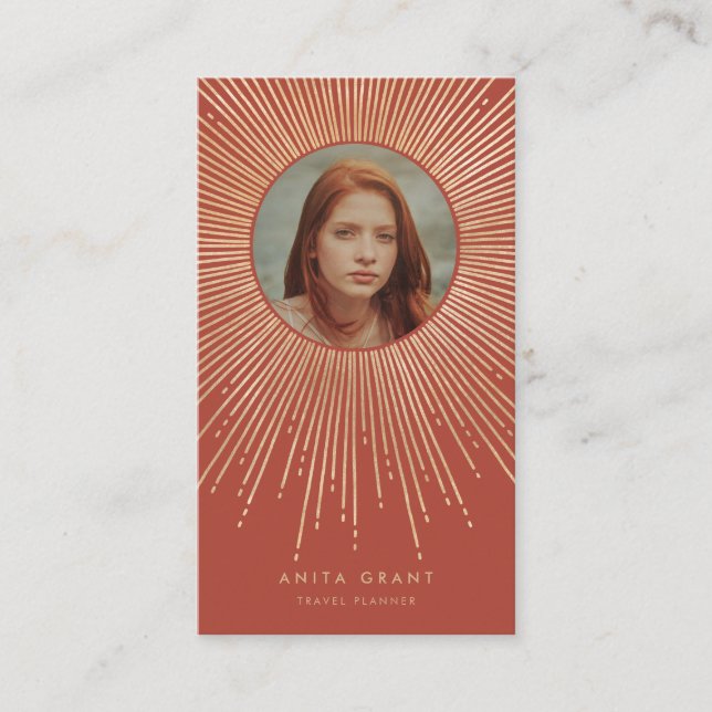 Carte De Visite Terracotta & Gold sunburframe art déco vertical (Devant)