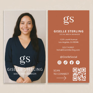 Carte De Visite Terracotta Monogramme Photo Médias sociaux QR Code