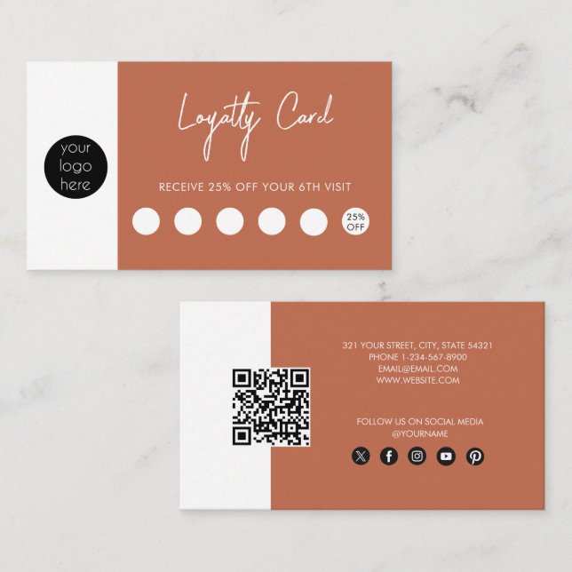 Carte De Visite Terracotta Orange Business Logo QR Code Loyauté (Devant / Derrière)