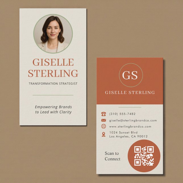 Carte De Visite Terracotta Sage Green Photo QR Code (Créateur téléchargé)