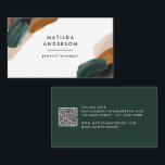 Carte De Visite Terracotta, vert abstrait moderne QR CODE<br><div class="desc">Terracotta,  vert,  noir et beige moderne abstrait peint élégant carte de visite QR CODE.</div>